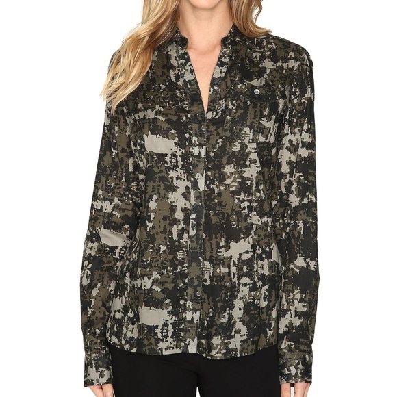 JAG Camouflage “Roan” Button Up Hi-Low Blouse NWT - Picture 1 of 8